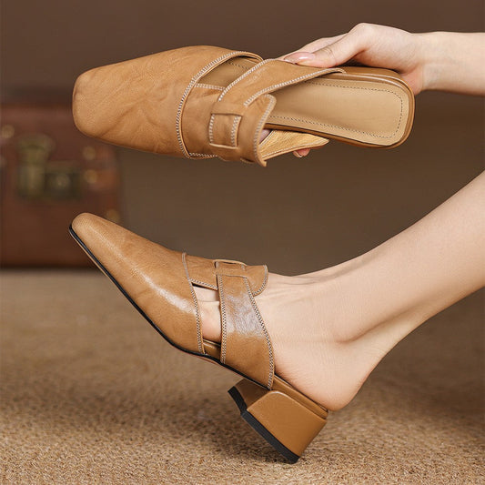 Rosel |Mules de cuero con puntera cuadrada