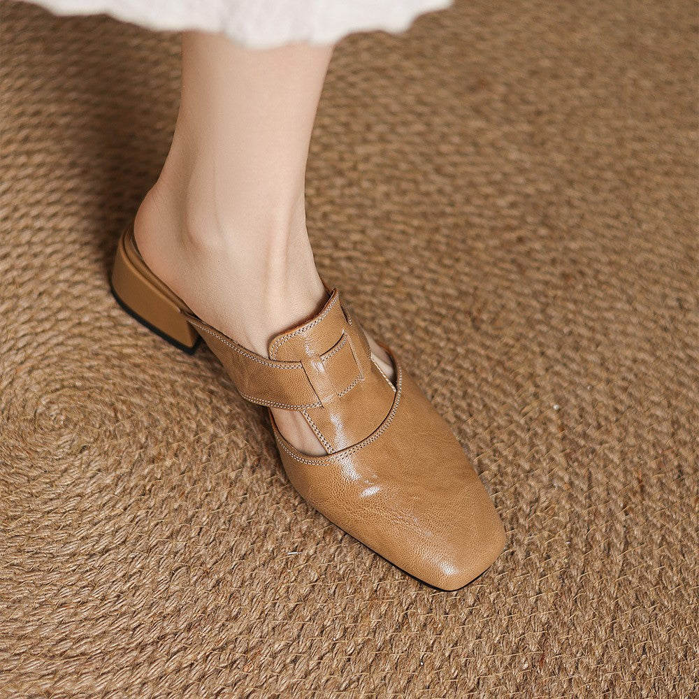 Rosel |Mules de cuero con puntera cuadrada