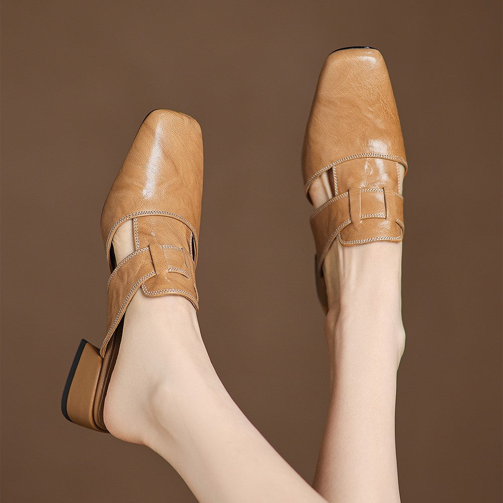Rosel |Mules de cuero con puntera cuadrada