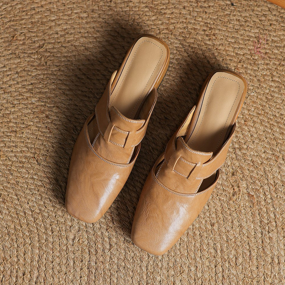 Rosel |Mules de cuero con puntera cuadrada