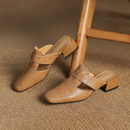 Rosel |Mules de cuero con puntera cuadrada