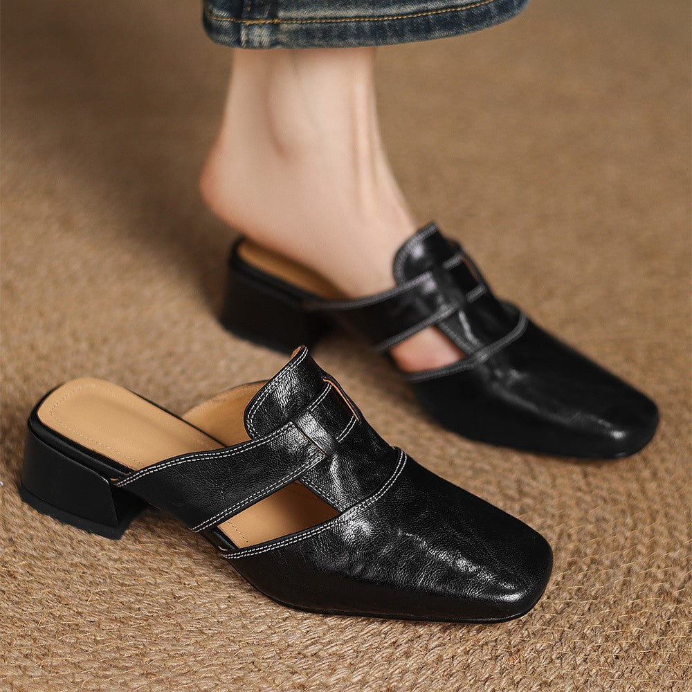 Rosel |Mules de cuero con puntera cuadrada