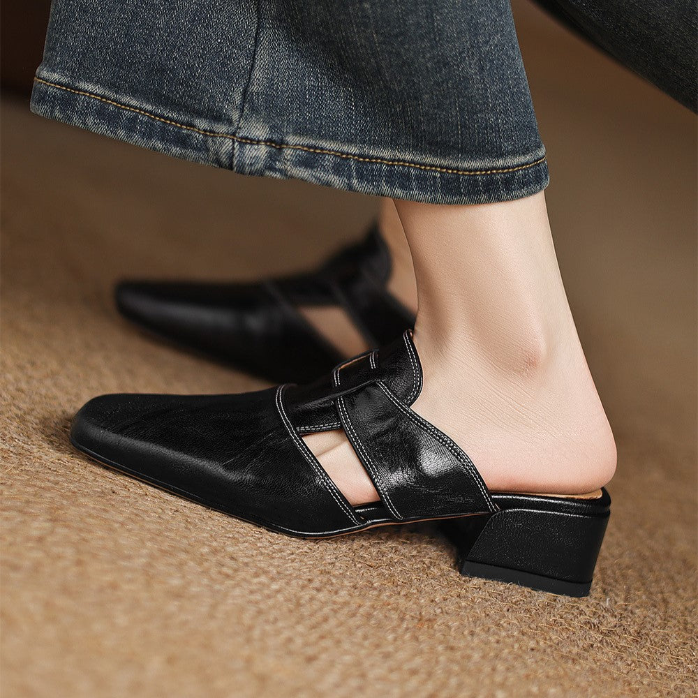 Rosel |Mules de cuero con puntera cuadrada