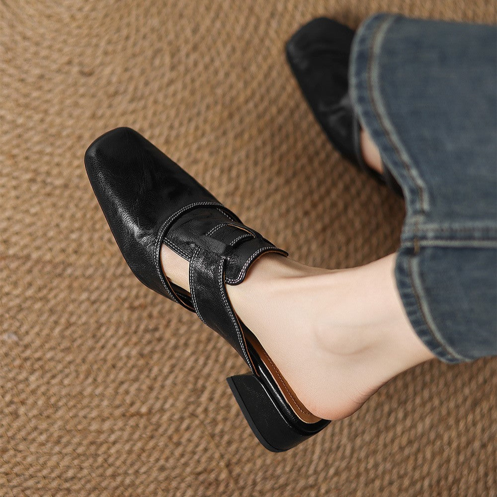 Rosel |Mules de cuero con puntera cuadrada