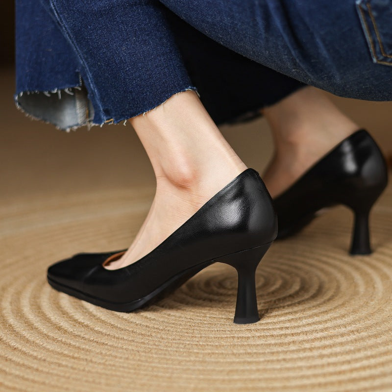 Marisol | Zapatos de salón de piel con puntera cuadrada