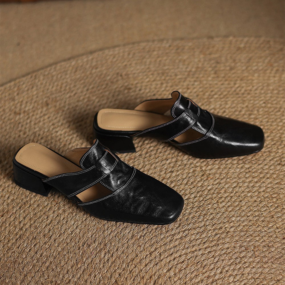 Rosel |Mules de cuero con puntera cuadrada