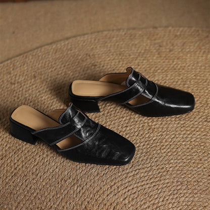 Rosel |Mules de cuero con puntera cuadrada