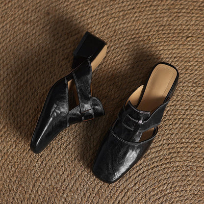 Rosel |Mules de cuero con puntera cuadrada
