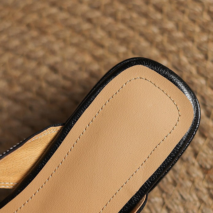Rosel |Mules de cuero con puntera cuadrada