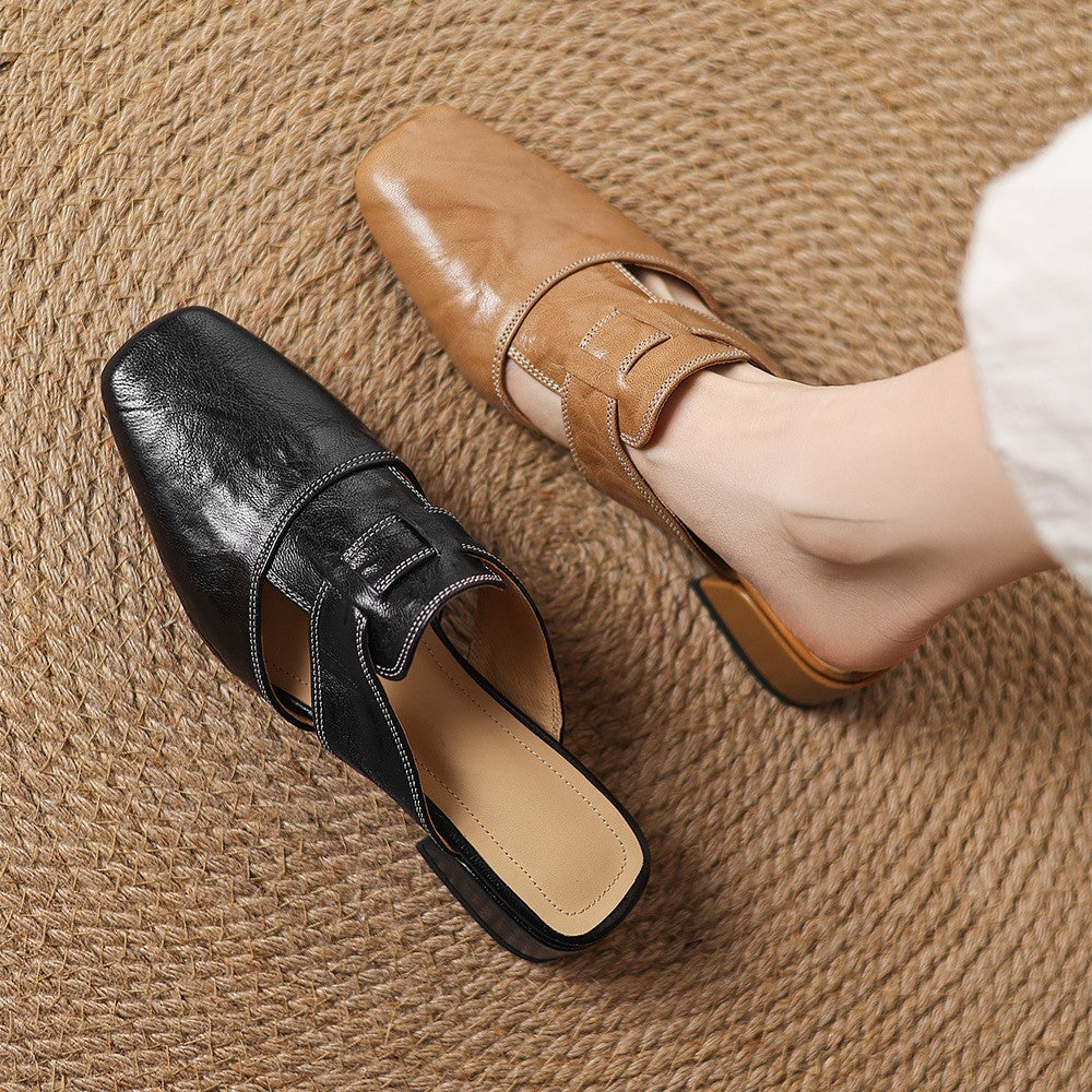 Rosel |Mules de cuero con puntera cuadrada