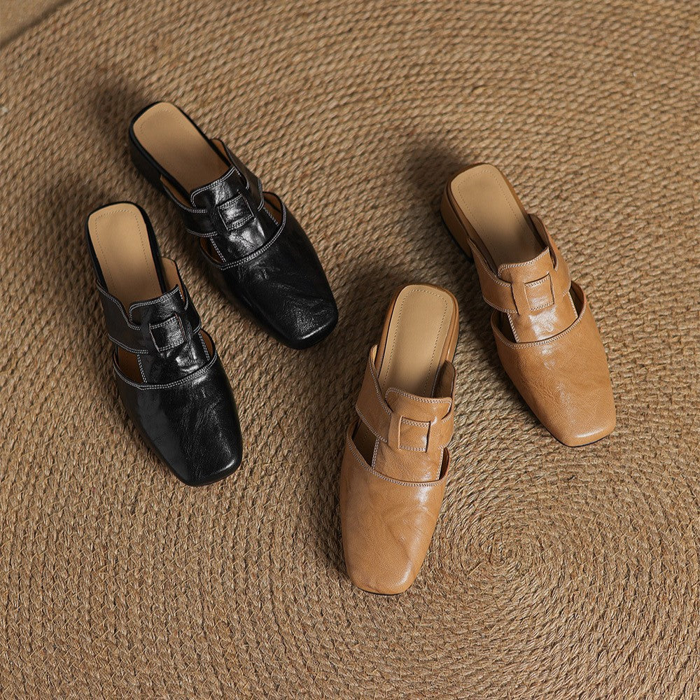 Rosel |Mules de cuero con puntera cuadrada