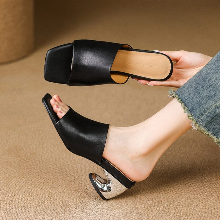 Virelle Curve | Mules de cuero con tacón