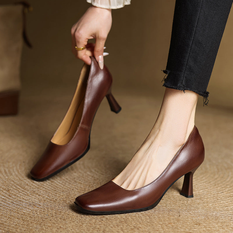 Elviera | Zapatos de salón cuadrados de cuero