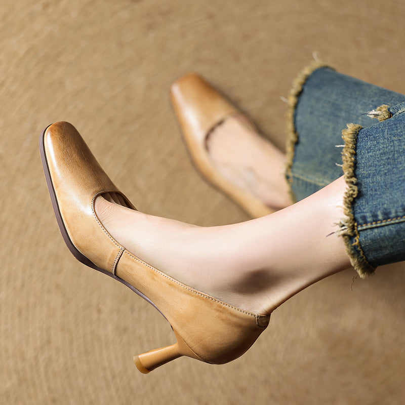 Elviera | Zapatos de salón cuadrados de cuero