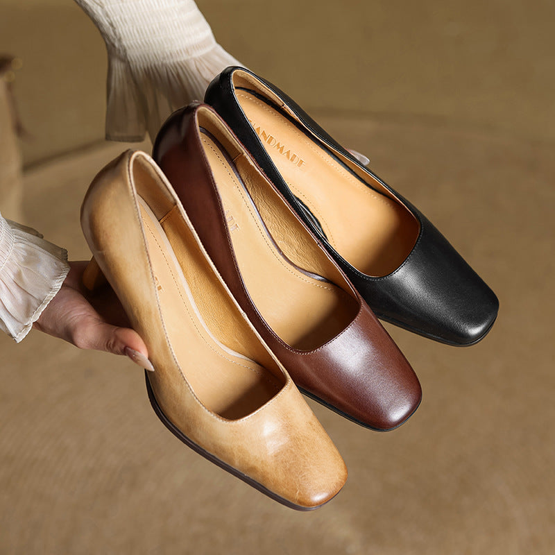 Elviera | Zapatos de salón cuadrados de cuero